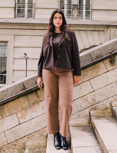 Jean large &agrave; pont marron clair femme