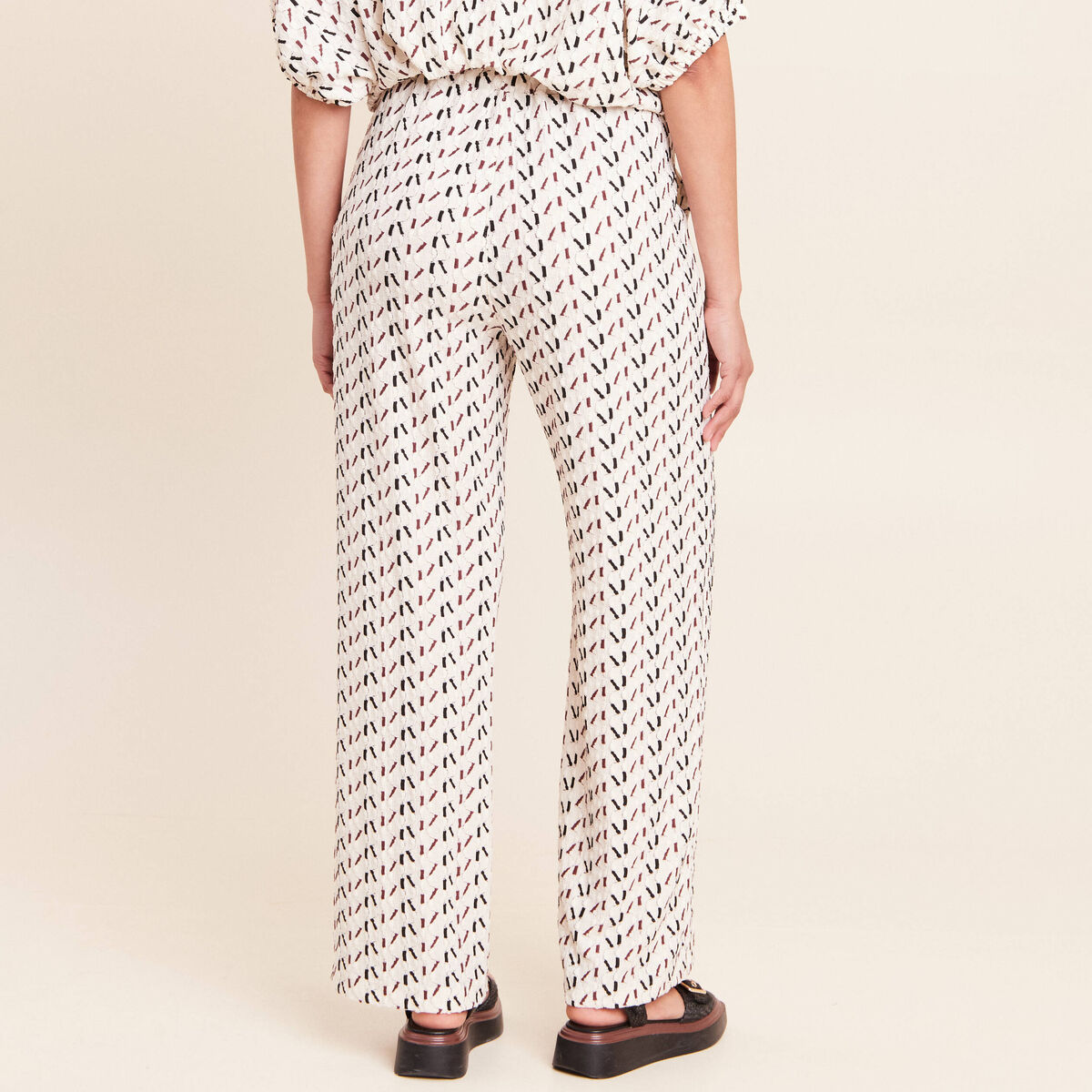 Pantalon large taille haute blanc femme