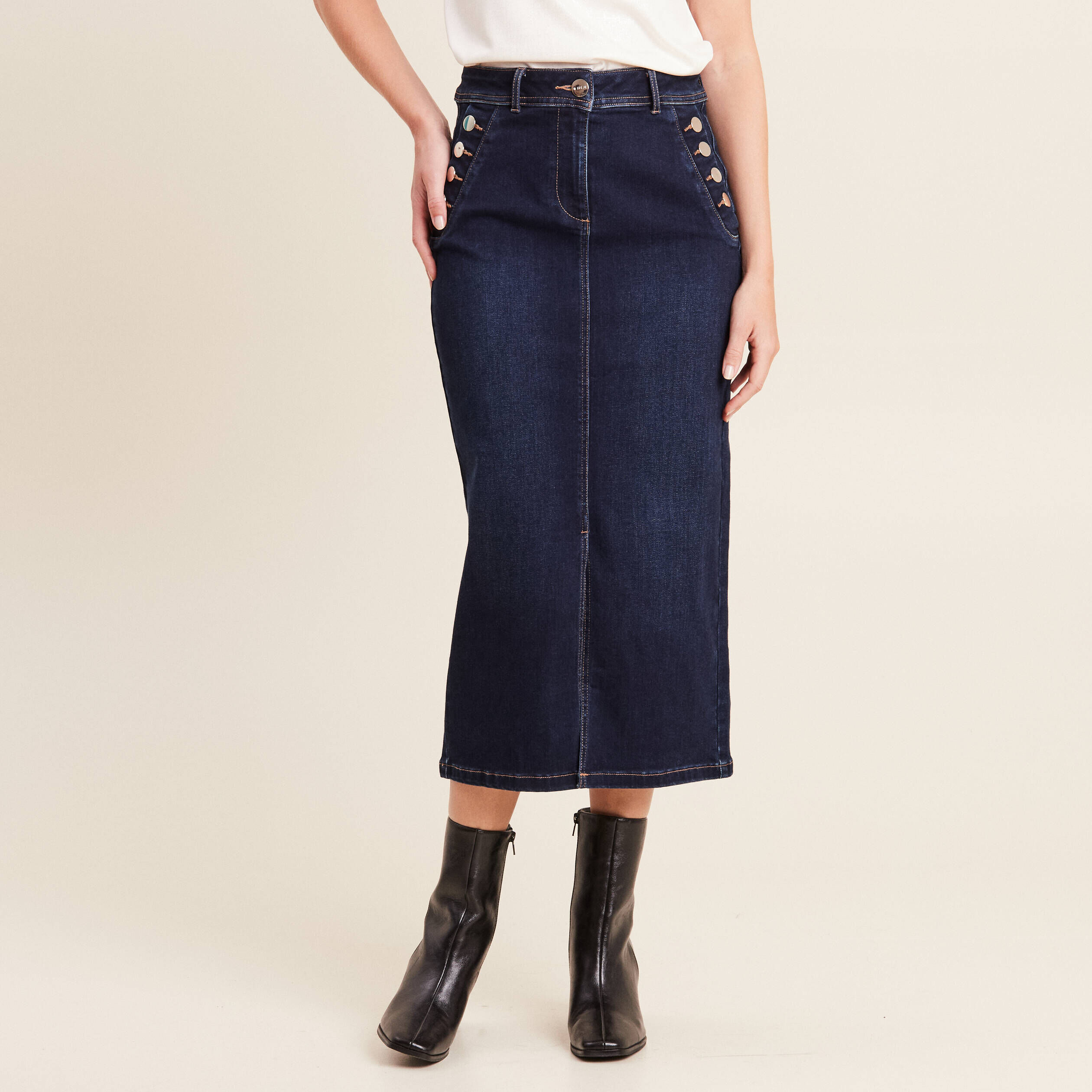 Jupe Longue En Jean Taille Haute Femme - Coupe Classique Décontractée - Denim Vintage Avec élastique - 86,4 Cm - 8
