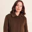 Manteau manches longues col fourrure vert kaki femme