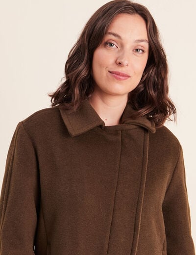 Manteau manches longues col fourrure vert kaki femme