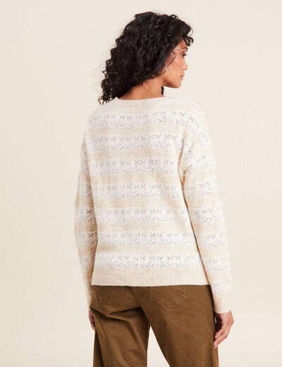 Pull manches longues ajouré beige femme