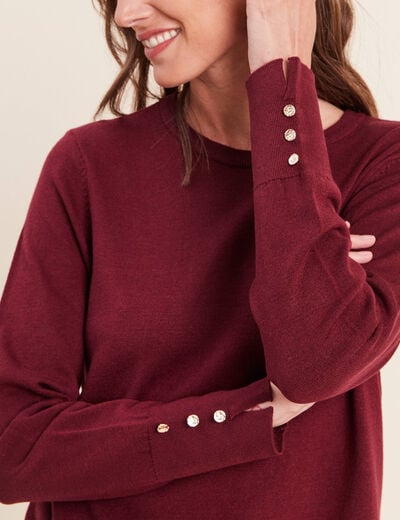 Pull droit col rond manches longues bordeaux femme