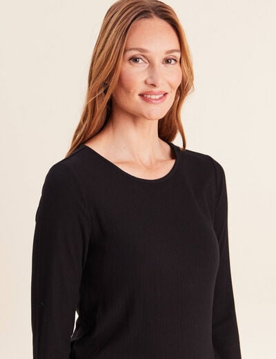 T-shirt ajust&eacute; col rond manches longues noir femme