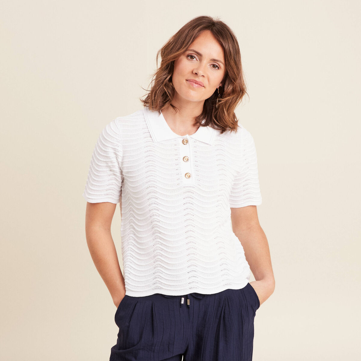 Polo manches courtes blanc femme