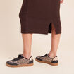 Jupe longue droite en maille marron fonc&eacute; femme