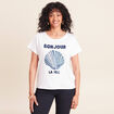 T-shirt col rond manches courtes brod&eacute; blanc femme