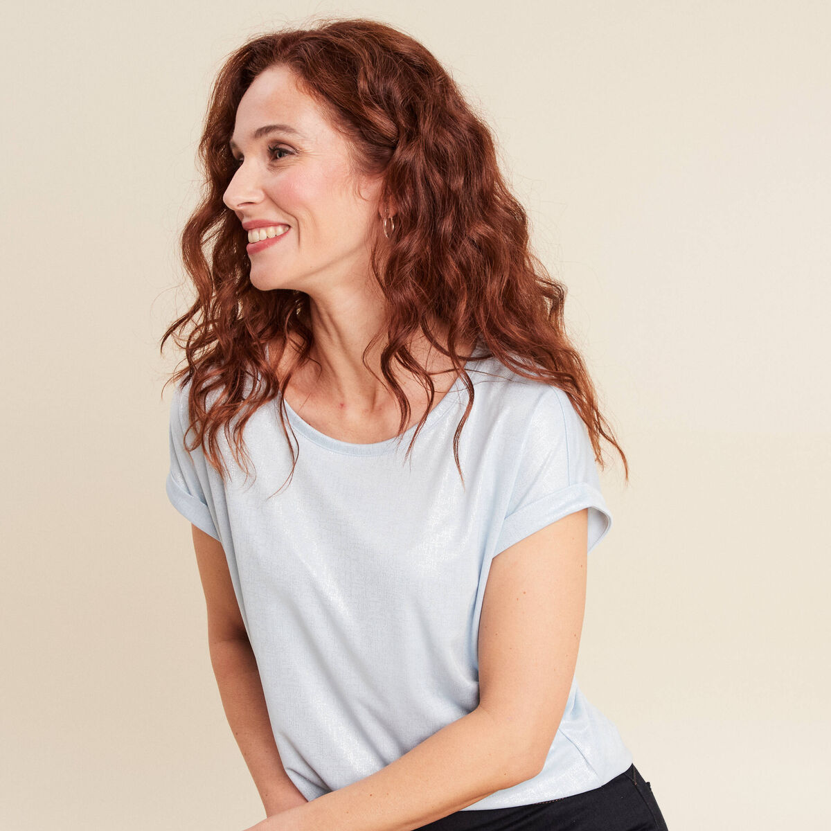 T-shirt manches courtes bleu ciel femme