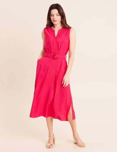 Robe &eacute;vas&eacute;e 3/4 sans manches ceinture rose fushia femme