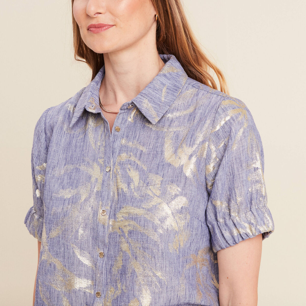 Chemise droite courte manches courtes bleu lavande femme