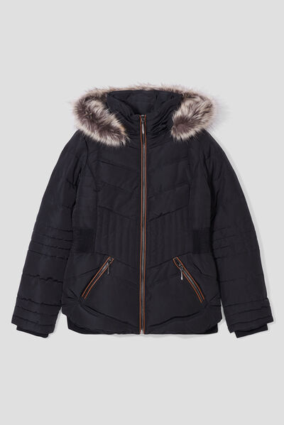 Doudoune droite déperlante à capuche noir femme