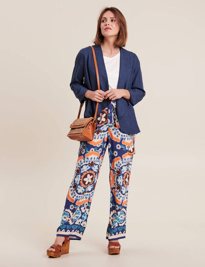 Pantalon large fluide bleu femme
