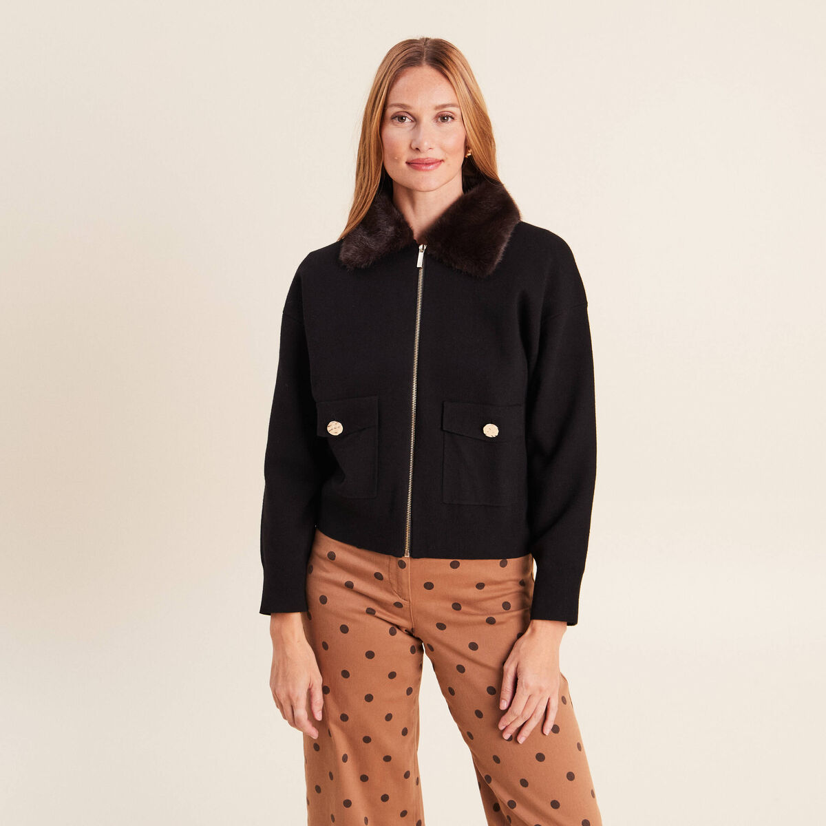 Gilet doubl&eacute; col chemise noir femme