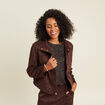 Veste col montant doubl&eacute;e marron fonc&eacute; femme