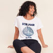 T-shirt col rond manches courtes brod&eacute; blanc femme