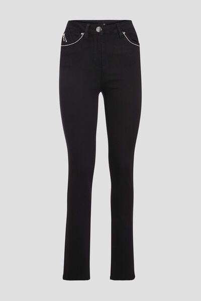 Pantalon ajusté taille haute noir femme