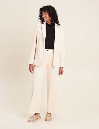 Pantalon large velours ivoire femme