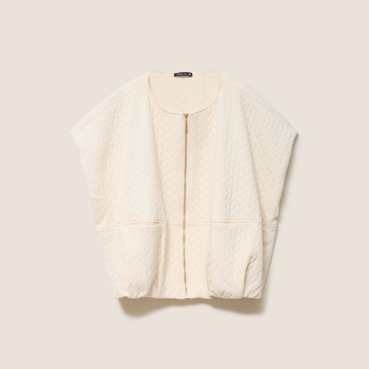 Veste col rond manches courtes doubl&eacute;e ecru femme