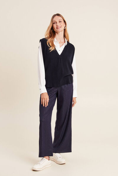 Pull sans manches bleu foncé femme