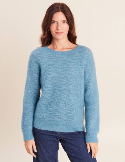 Pull droit col rond manches longues bleu p&eacute;trole femme