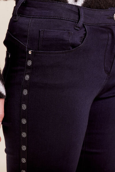 Jean ajusté 7/8ème avec bandes denim brut femme