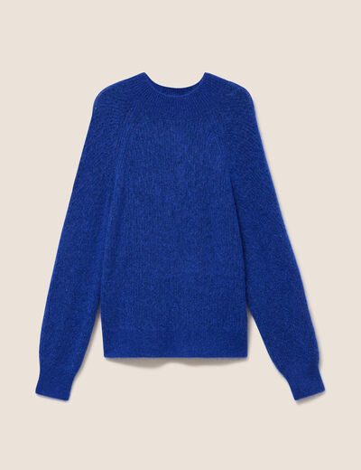Pull droit col montant manches longues bleu electrique femme