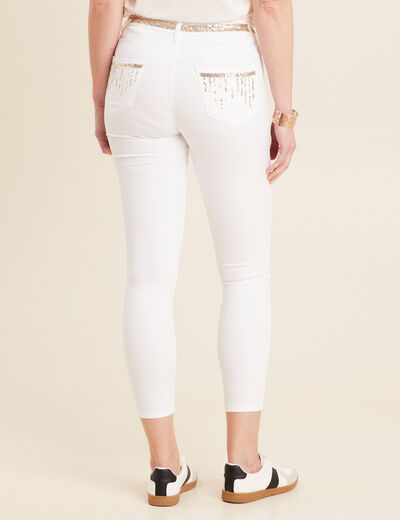 Pantalon ajusté sequins blanc femme