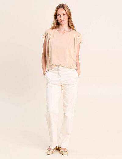 T-shirt droit col rond manches courtes sable femme