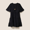 Robe courte &eacute;vas&eacute;e col v manches courtes noir femme