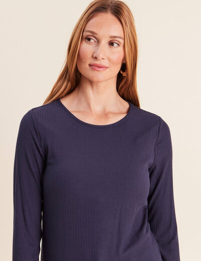 T-shirt thermique ajust&eacute; manches longues bleu marine femme