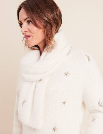 &Eacute;charpe avec broderies ecru femme