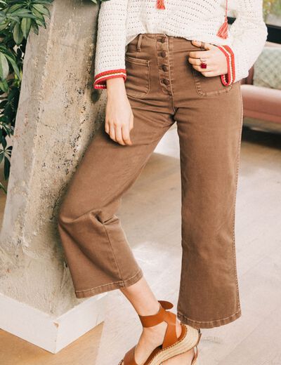 Pantalon large ceinturé 7/8ème bordeaux femme