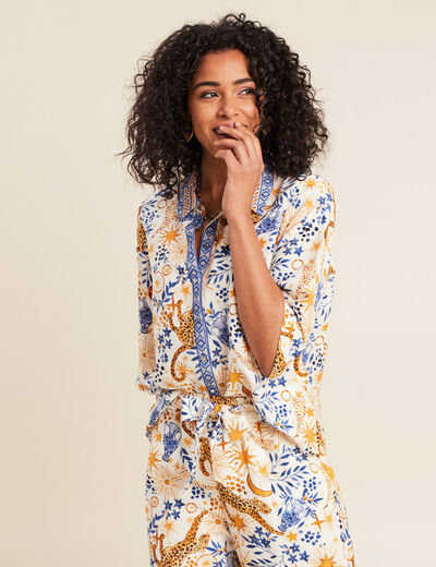 Chemise manches 3/4 bleu femme