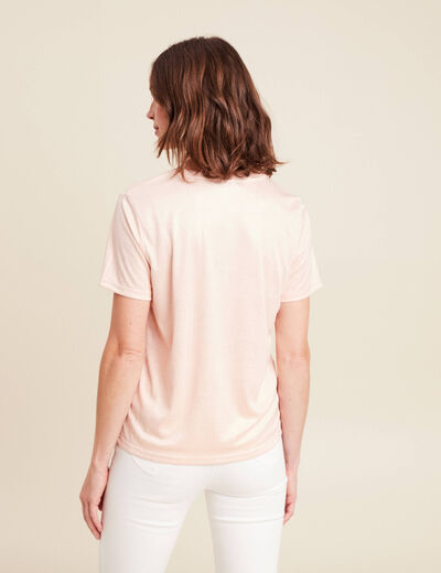 t-shirt droit court satiné col rond vieux rose femme