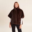 Poncho cape doubl&eacute; marron fonc&eacute; femme