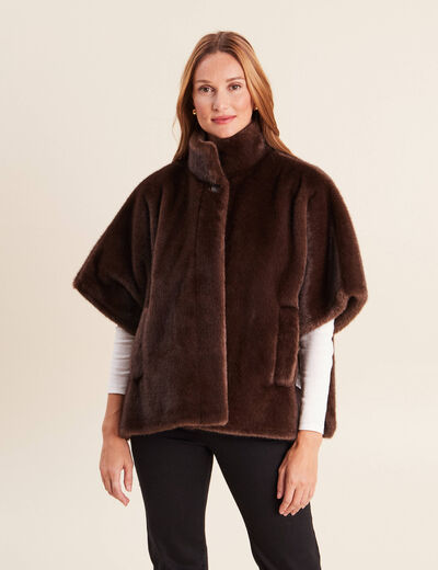 Poncho cape doubl&eacute; marron fonc&eacute; femme