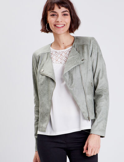 Veste droite zippée vert clair femme