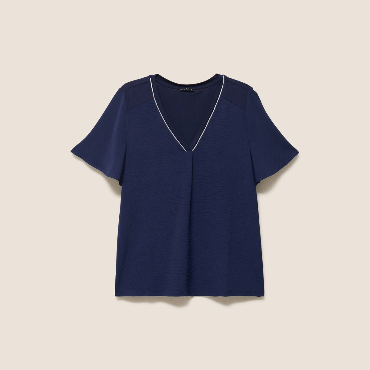 T-shirt bi-mati&egrave;re manches courtes bleu marine femme