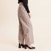 Pantalon taille haute coupe large marron femme