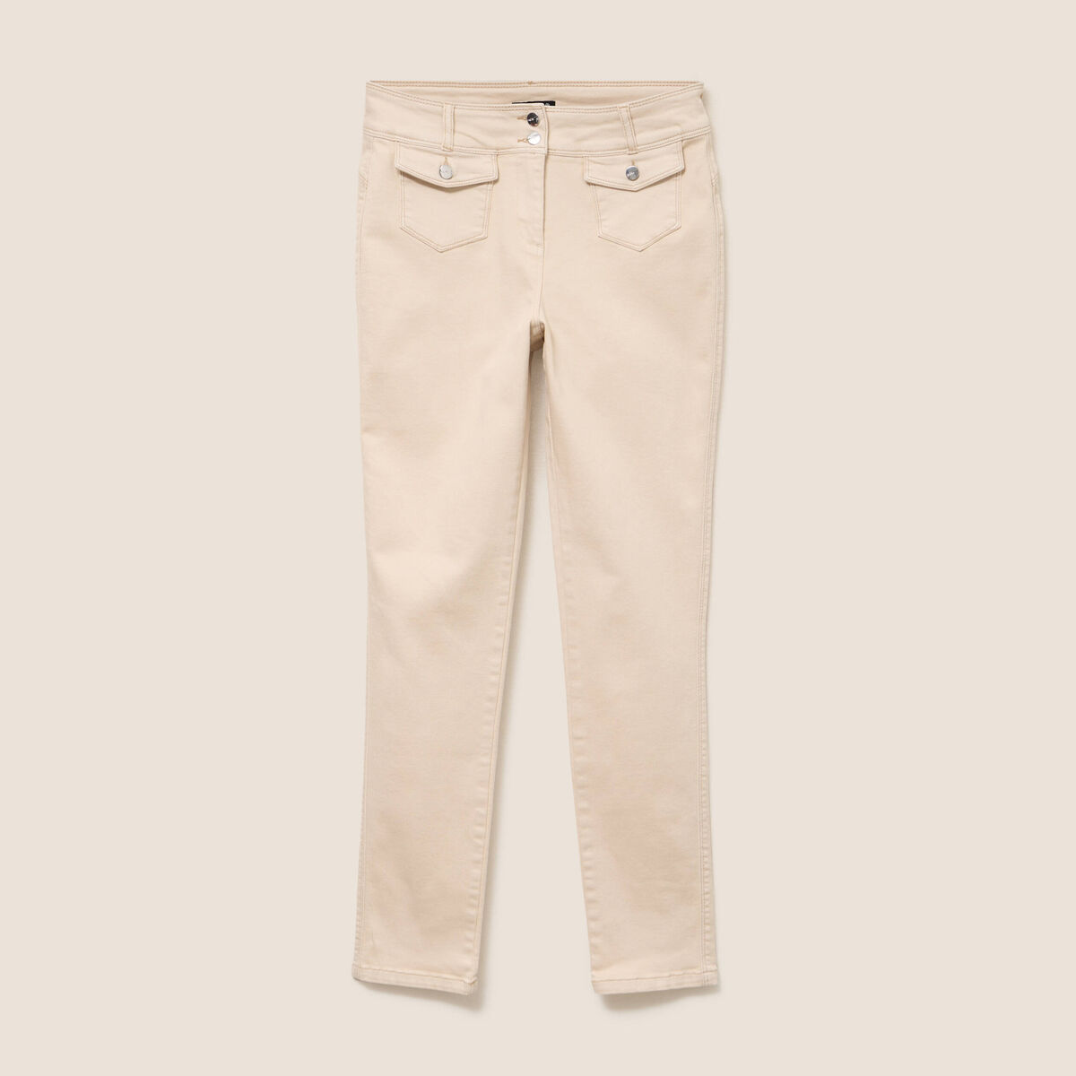 Jean ajust&eacute; taille haute longue ivoire femme