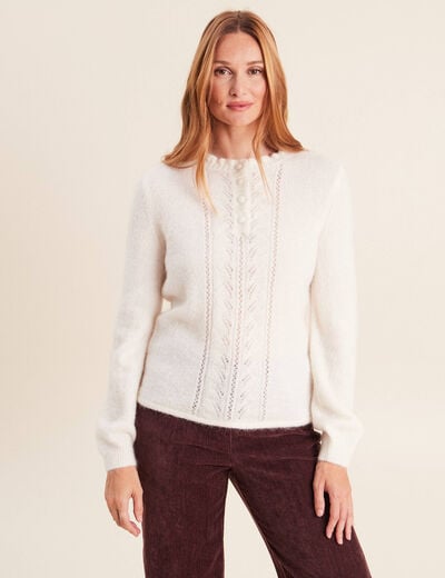 Pull col tunisien ecru femme