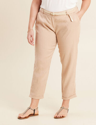 Pantalon flou ceinturé sable femme