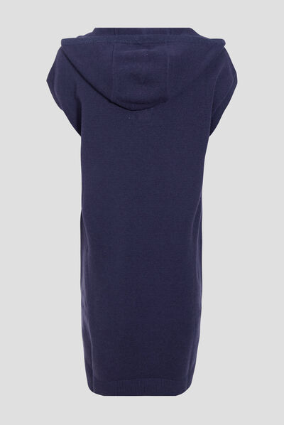 Robe pull droite avec capuche bleu foncé femme