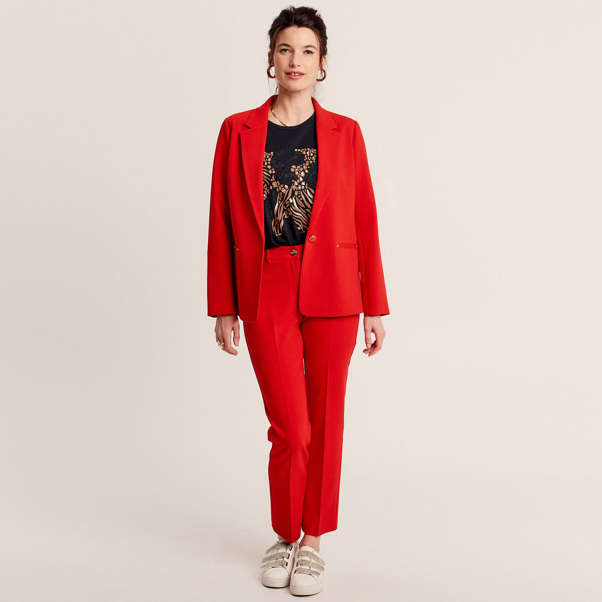 Veste city droite 1 bouton rouge femme