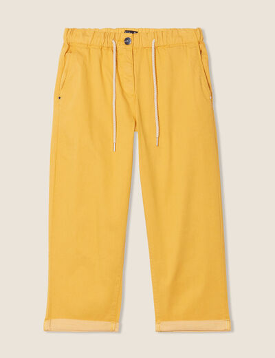 Pantacourt large taille haute jaune moutarde femme