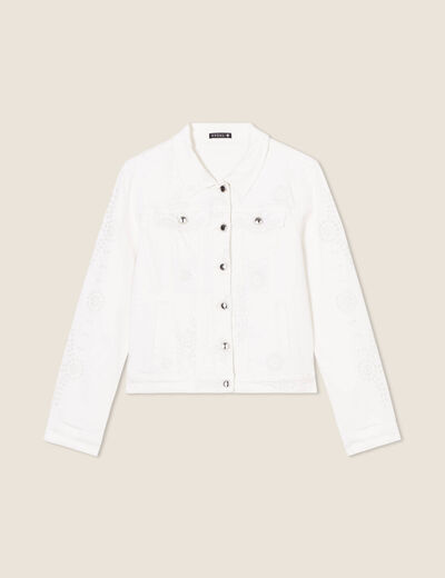 Veste cintrée en jean brodée ecru femme