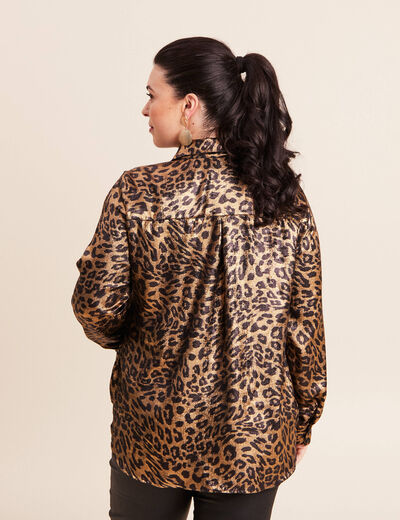 Chemise droite mi-longue brillante noir femme