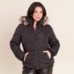 Doudoune cintr&eacute;e capuche manches longues noir femme