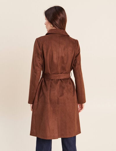 Trench cintr&eacute; long aspect daim marron femme