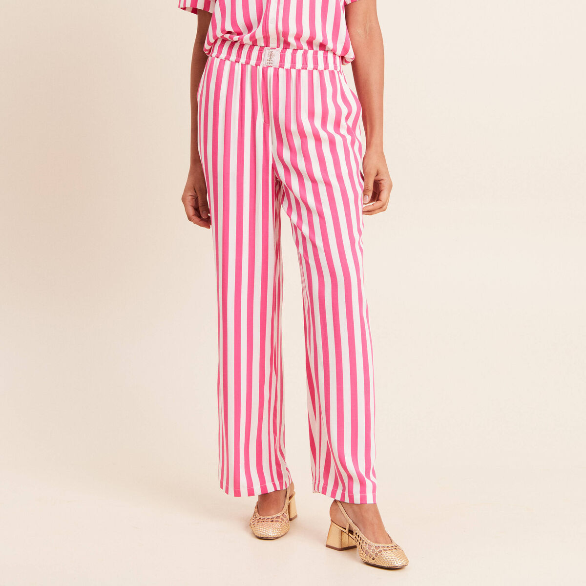 Pantalon fluide et large taille standard rose fushia femme